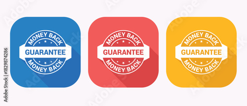 Money back guarantee blue red and yellow badge icon