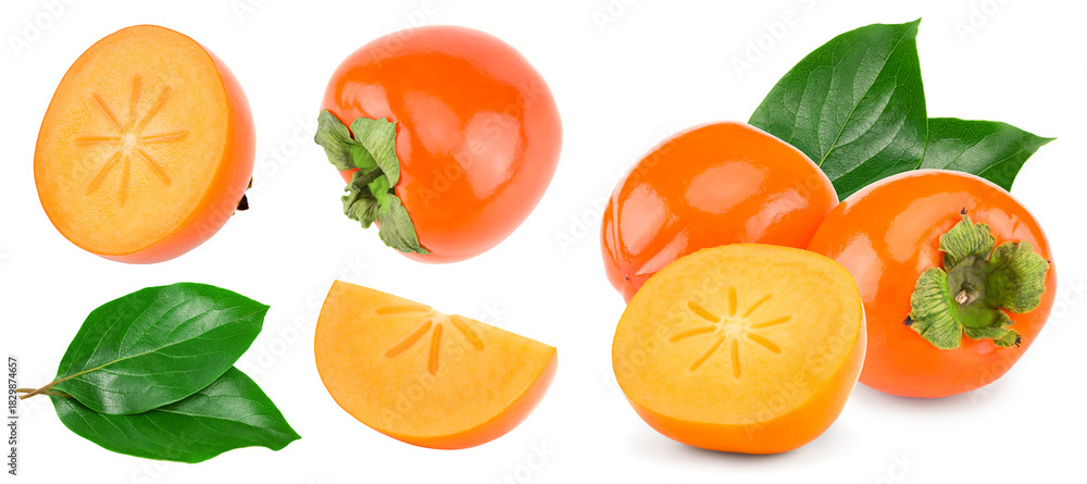 Fototapeta premium fresh ripe persimmons isolated on white background. clipping path