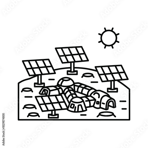 Futuristic Extraterrestrial Space Colony with Solar Panels Icon
