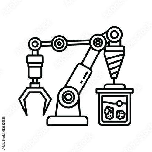 Robotic Arm with Gripper and Beaker with Drill-like Stirrer Icon