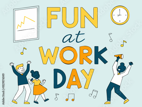 Celebrating Fun at Work Day with Happy Employees and Positive Workplace Environment Illustration