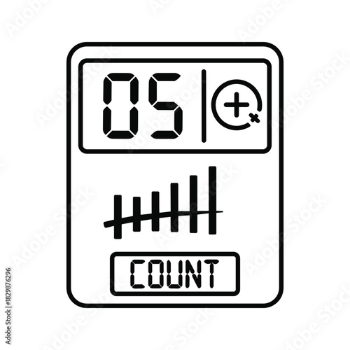 Digital Tally Counter Outline Icon with Number 05 and Increment Feature
