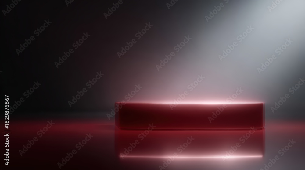 Obraz premium dark red 3D podium with glowing highlights, reflective surface, futuristic and sleek environment
