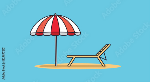 Escape to Paradise with this Sunny Beach Getaway Illustration Perfect for Summer Vacation Vibes and Relaxation Featuring a Striped Umbrella and Deckchair, Generative AI.