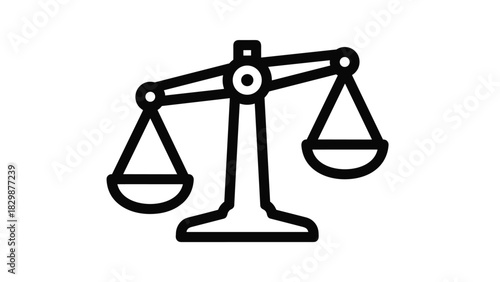 Justice balance outline icon for legal fairness symbolizing equality and equilibrium in law rights and decisions with a modern minimalist design, Generative AI.