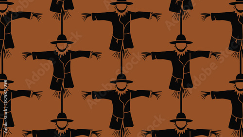 Spooky scarecrow pattern for Halloween crafts and autumn decorations, a seamless design perfect for festive backgrounds and seasonal projects