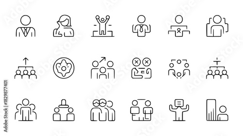 Set of business and management icons simple line vector symbols for web design user interface and infographics isolated on white background