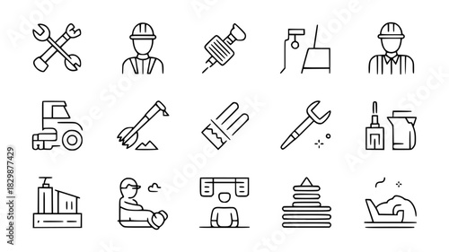 Set of construction and repair icons simple line vector design element for web and mobile apps isolated on white background