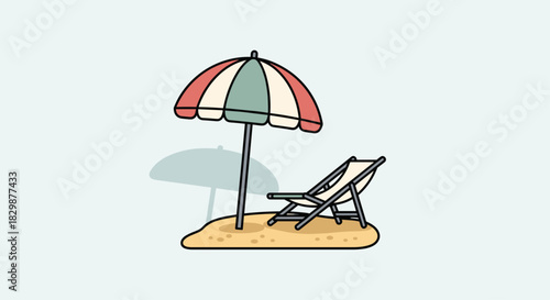 Getaway to paradise with a colorful beach umbrella and relaxing chair on the sandy shore perfect for summer vacation vibes and tropical destinations, Generative AI.