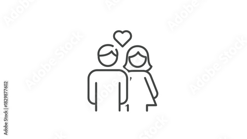 Simple love line art for Valentines design couple with heart for romantic card minimal icon for wedding invitation modern love vector illustration, Generative AI.