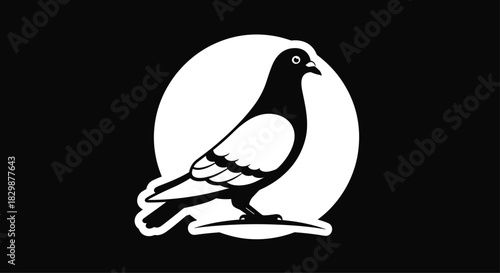 Elegant pigeon silhouette symbol in black and white perfect for branding or design projects needing a minimalist avian touch with simple sophistication, Generative AI.