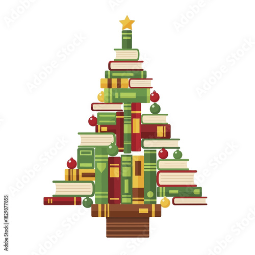 Festive Christmas Tree Crafted from a Collection of Colorful Books.