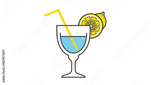 Enjoy refreshing lemonade in a stylish glass with a cheerful straw perfect for summer relaxation and healthy lifestyle promotions, Generative AI.