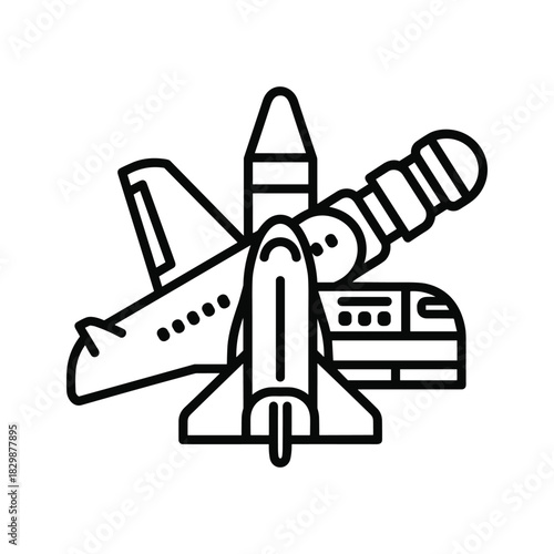 Diverse Transportation and Exploration Vehicles Outline Icon