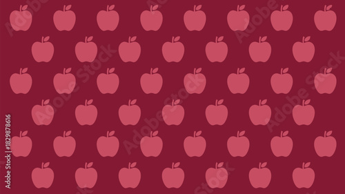 Delicious apple pattern design perfect for back to school flyers and healthy eating campaigns, a simple, vibrant, maroon background with fruit silhouettes