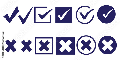 Check mark icon set. Check box icon with right and wrong buttons and yes or no checkmark icons in green tick box and red cross. vector illustration