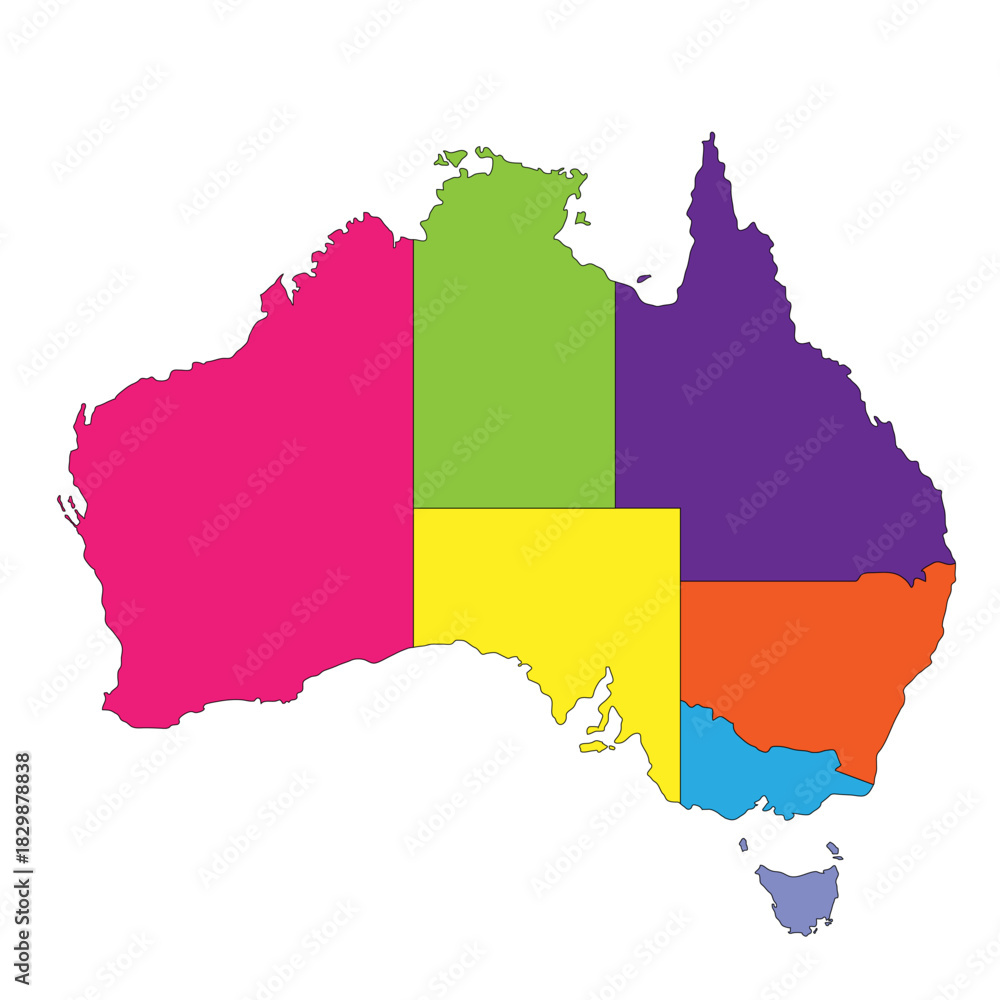 Fototapeta premium Australia map, Colorful region map