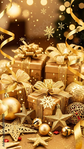 Luxurious Golden Gifts and Sparkling Holiday Decorations