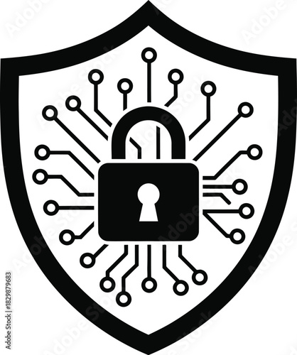 Digital security shield with a padlock icon representing data protection