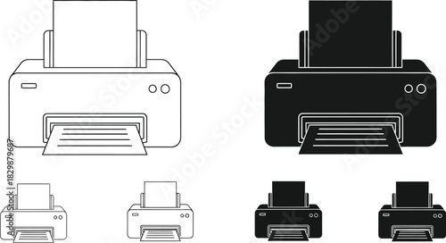 Two sets of printer outlines black and white variations shown