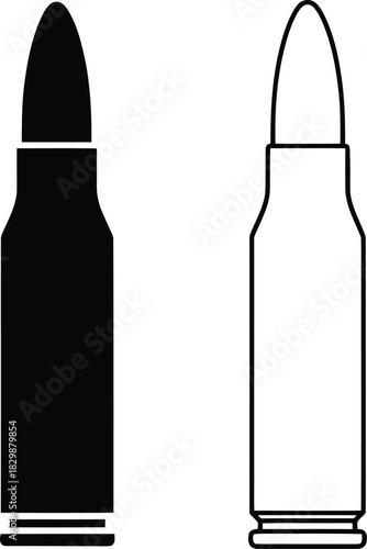 Two bullets shown in contrasting views a solid black and a white outline
