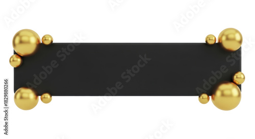 Luxurious black rectangular banner adorned with shimmering gold spheres, offering a sophisticated and elegant design element for various upscale presentations and announcements
