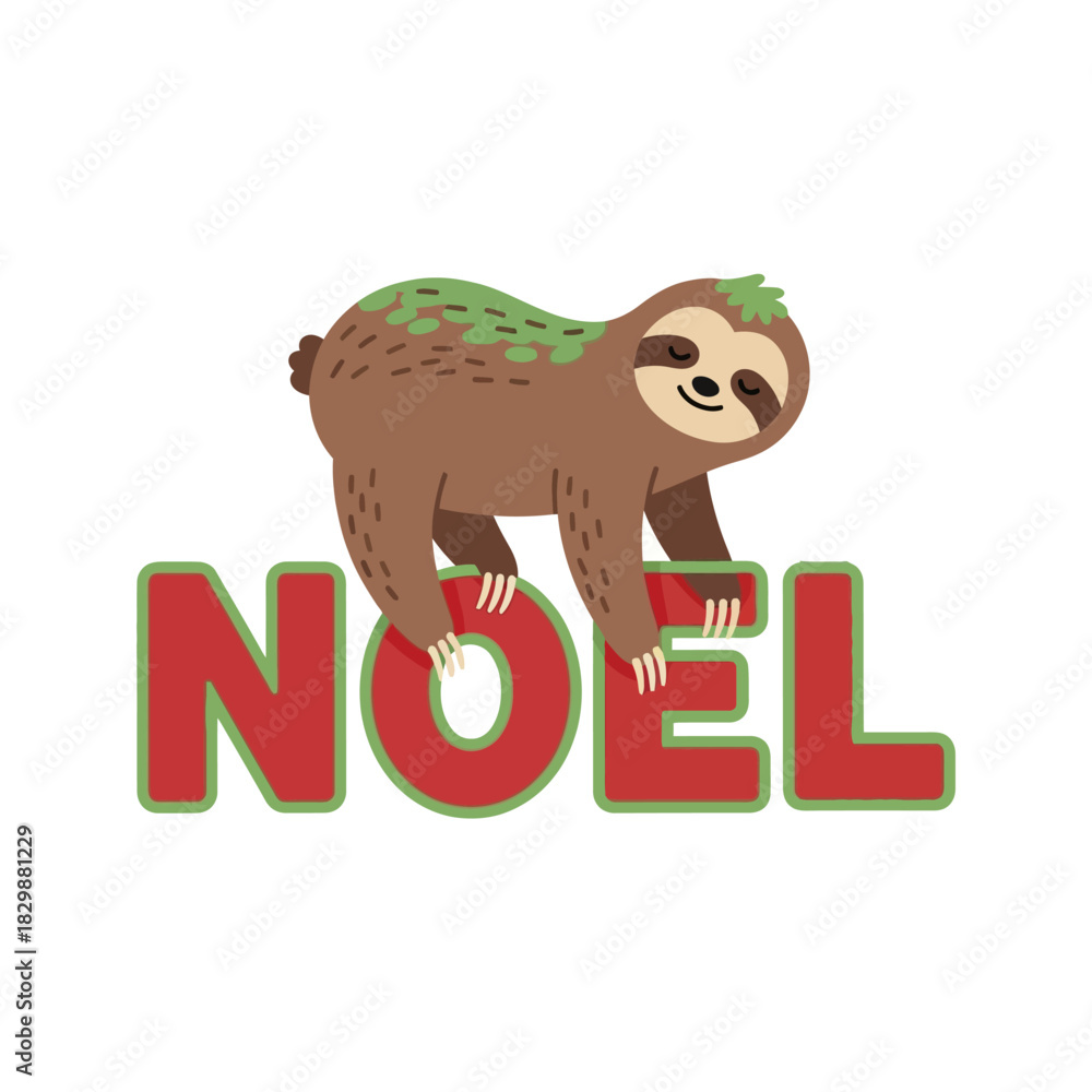 Naklejka premium Festive Sloth Hanging on Noel Letters for Christmas Celebration.