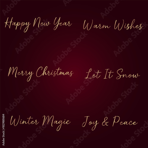 Elegant Golden Christmas and New Year Lettering Set
