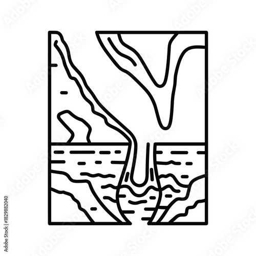 Line art icon illustrating a cross section of human skin and hair follicle structure