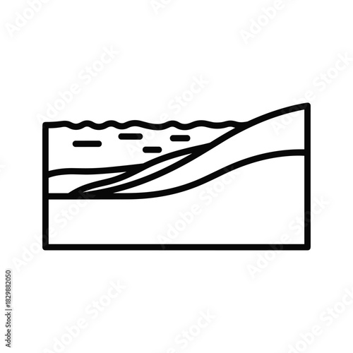 Geological cross section icon showing sedimentary rock layer structure and water surface