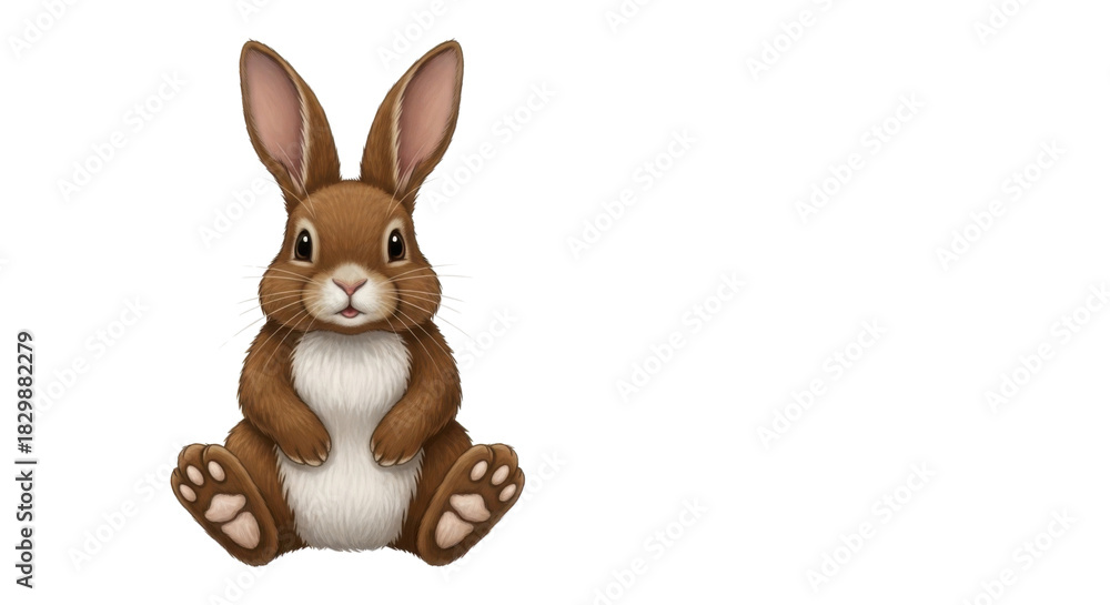 Fototapeta premium Cute brown bunny sitting upright isolated PNG with Transparent Background