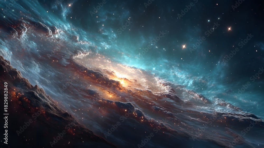 Fototapeta premium Swirling Galaxy Nebula with Bright Core and Stars space Image