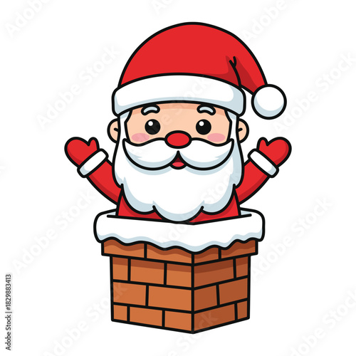 Santa Claus Emerging From Brick Chimney Cartoon Illustration
