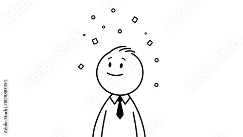 Creative cartoon businessman with bright ideas floating above, perfect for illustrating innovation, problem-solving, and new concepts in a fresh, engaging way