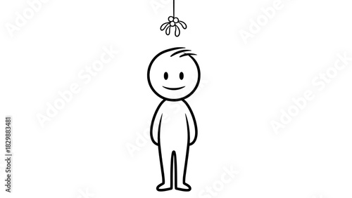 Whimsical mistletoe kiss illustration spreading holiday cheer with a simple, charming character ready for festive romance and seasonal greeting cards