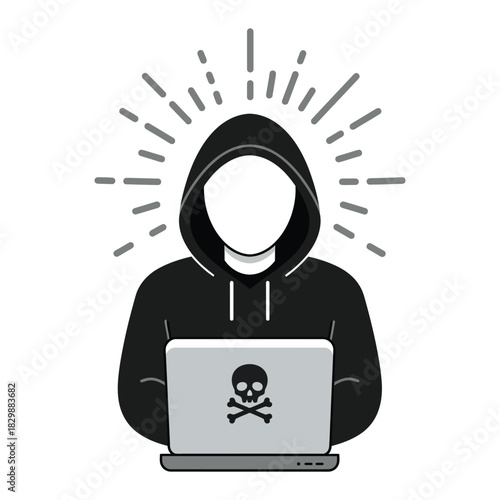 Anonymous Hacker Working on Laptop Cyber Crime Illustration Vector