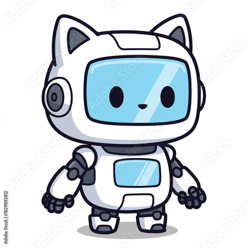 Cute Cat Robot Mascot Character Flat Vector Illustration