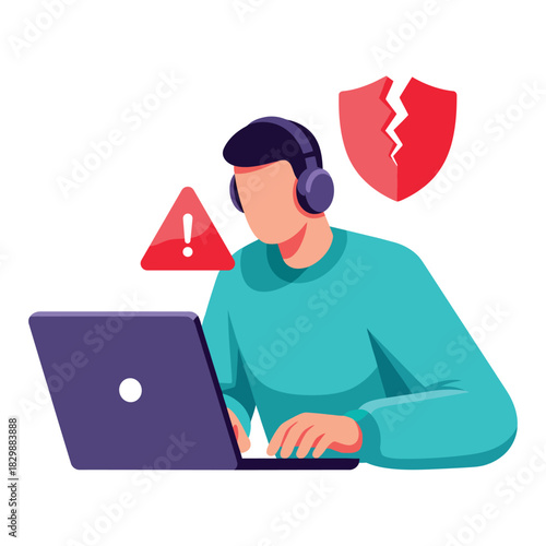 Man working laptop security error protection failure