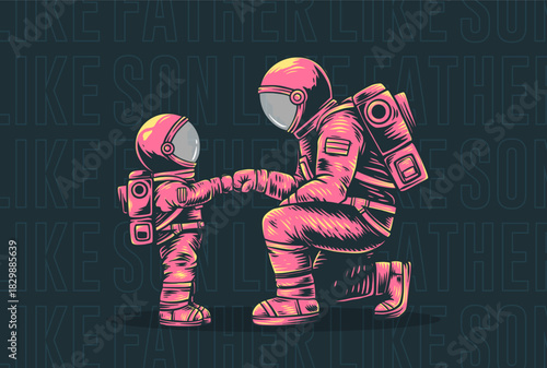 Astronaut Father and Son Fist Bump Illustration