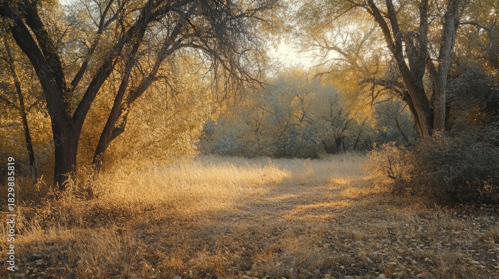 Fototapeta premium Dirt path winding through a dense forest surrounded by tall trees and green foliage