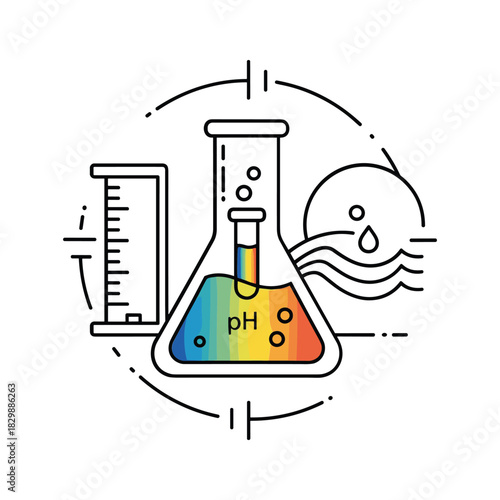 pH Chemical Test with Rainbow Liquid in Flask & Lab Glassware Icon