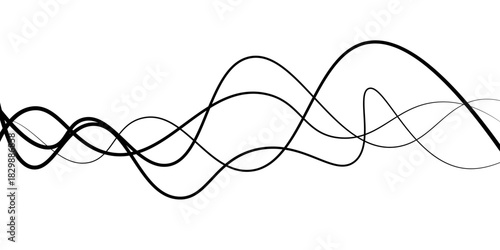 elegant abstract black wave lines forming fluid motion on a simple white background vector artwork.
