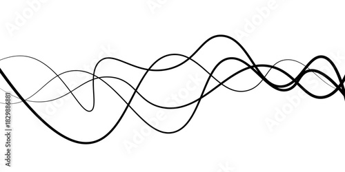 elegant abstract black wave lines forming fluid motion on a simple white background vector artwork.
