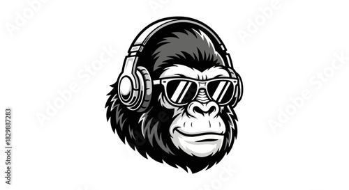 Cool Gorilla Wearing Sunglasses and Headphones Illustration.