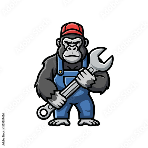 Gorilla mechanic holding wrench ready to fix something with confidence.