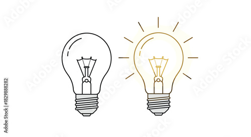 Two lightbulbs, one off and one on, illustrating ideas, innovation, and brightness concepts.