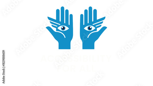 Mystical symbol of two blue open hands with winged eyes on the palms, isolated on a white background.