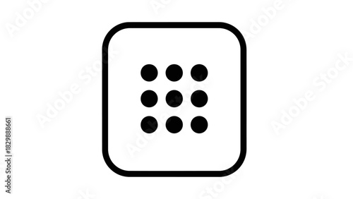 Simple black and white square icon with nine dots arranged in a 3x3 grid, representing a menu or app launcher.
