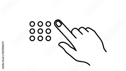 A simple black and white line art icon of a hand entering a security PIN code on a numeric keypad.
