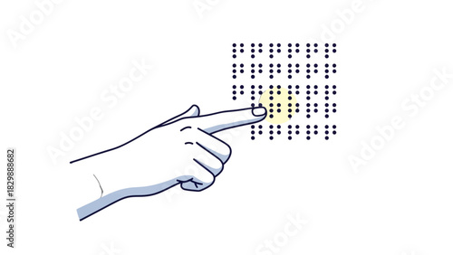 A hand's index finger touching and reading Braille text, highlighting the tactile nature of this writing system for the visually impaired.